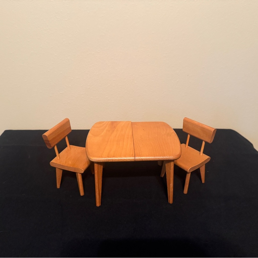 Vintage 1950’s Strombecker Wooden Dollhouse Dining Set Table and Chairs